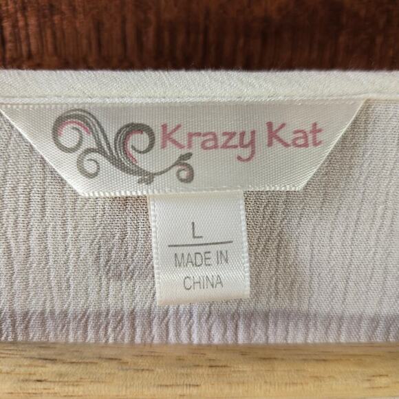 Krazy Kat Womens Ivory Floral Crochet Blouse L Tassels Boho Cottage Prairie - Picture 6 of 11